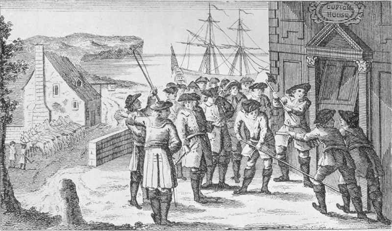 The Hawkhurst Gang raiding Poole Customs House, 18th century engraving