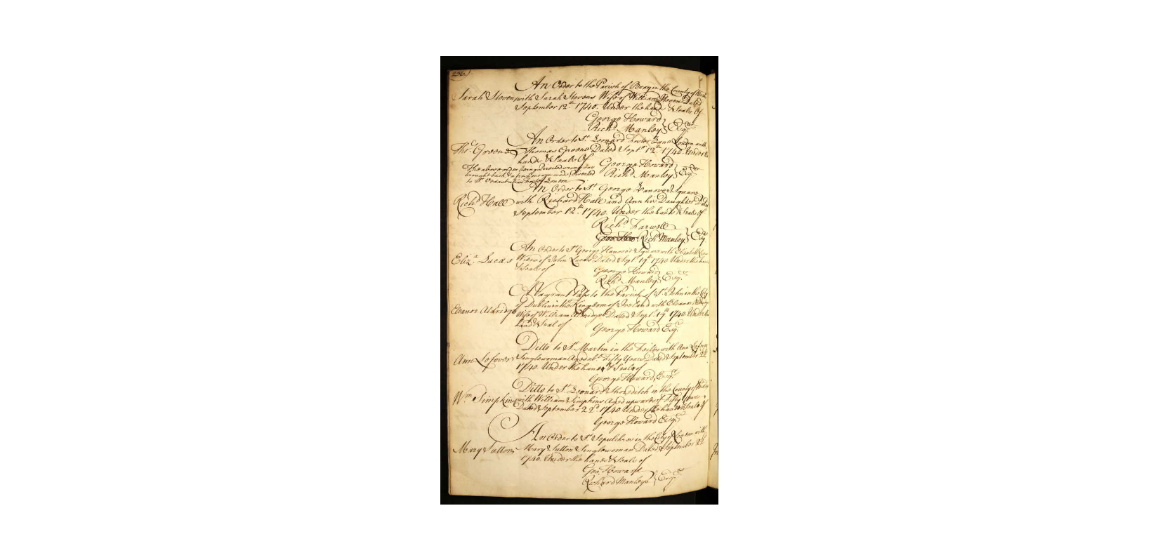 The removal order register page for 22 September 1740, showing Ann Lefever's entry among several orders issued by George Howard on the same day