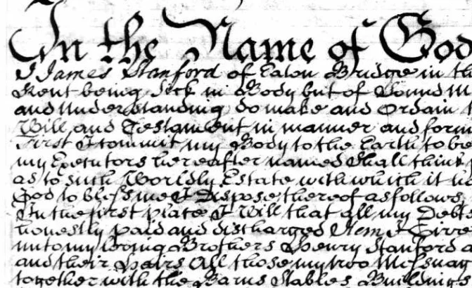 17th century will opening — In the Name of God Amen in secretary hand